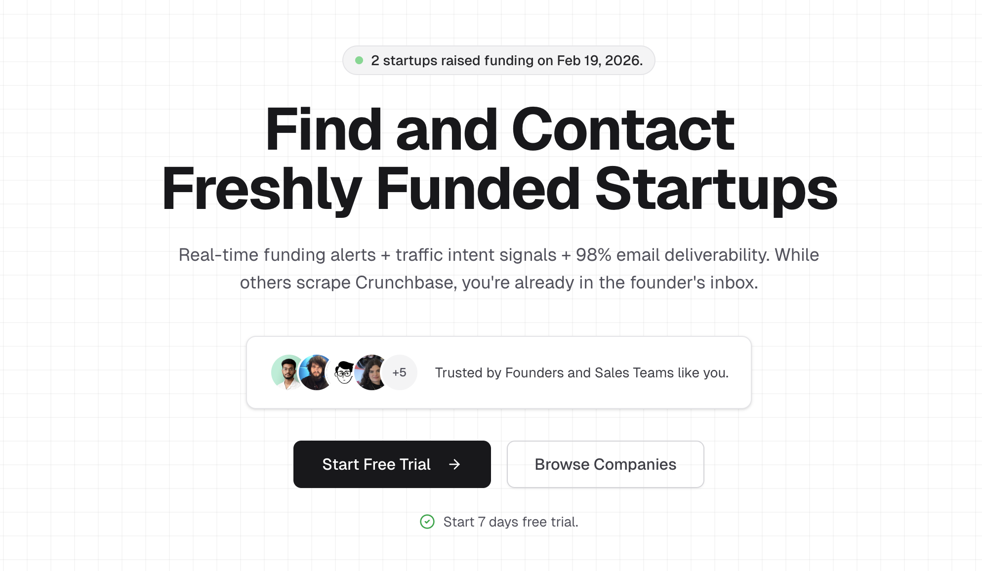 Startup lead databases dashboard with funding filters and outbound prospecting data